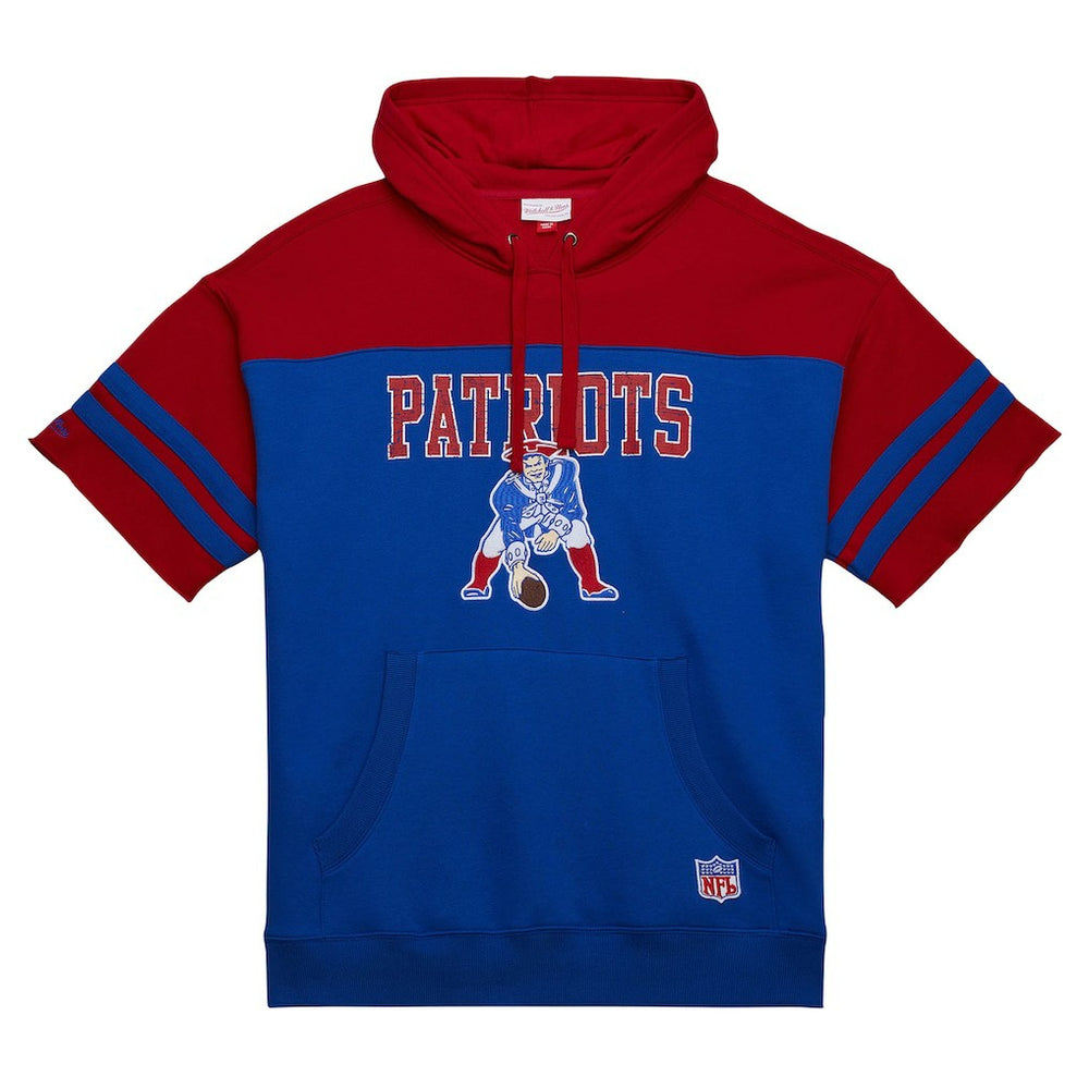 New England Patriots Off Field Vintage Logo Short Sleeve Pullover Hoodie - Royal Hoodies