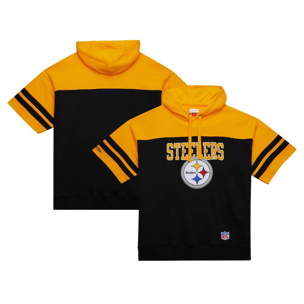 Pittsburgh Steelers Off Field Vintage Logo Short Sleeve Pullover Hoodie - Black Hoodies