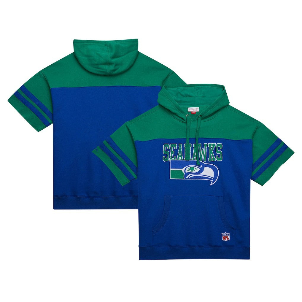 Seattle Seahawks Off Field Vintage Logo Short Sleeve Pullover Hoodie - Royal Hoodies