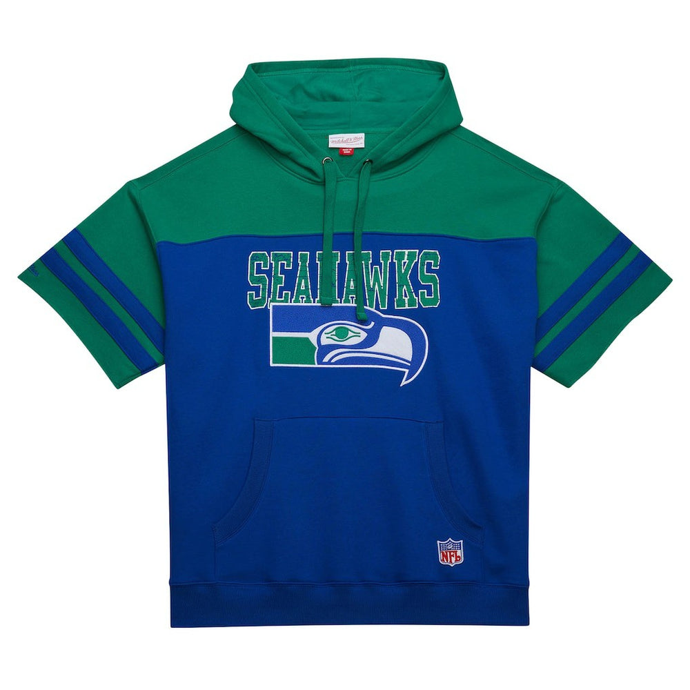 Seattle Seahawks Off Field Vintage Logo Short Sleeve Pullover Hoodie - Royal Hoodies