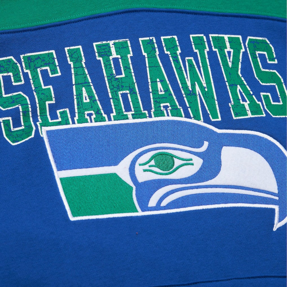 Seattle Seahawks Off Field Vintage Logo Short Sleeve Pullover Hoodie - Royal Hoodies