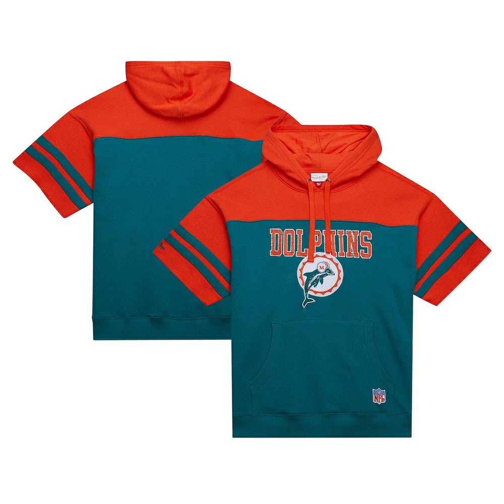 Miami Dolphins Off Field Vintage Logo Short Sleeve Pullover Hoodie - Aqua Hoodies