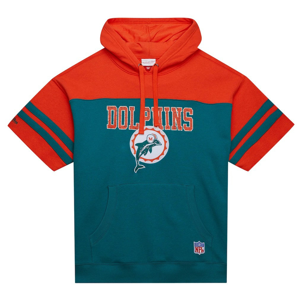 Miami Dolphins Off Field Vintage Logo Short Sleeve Pullover Hoodie - Aqua Hoodies