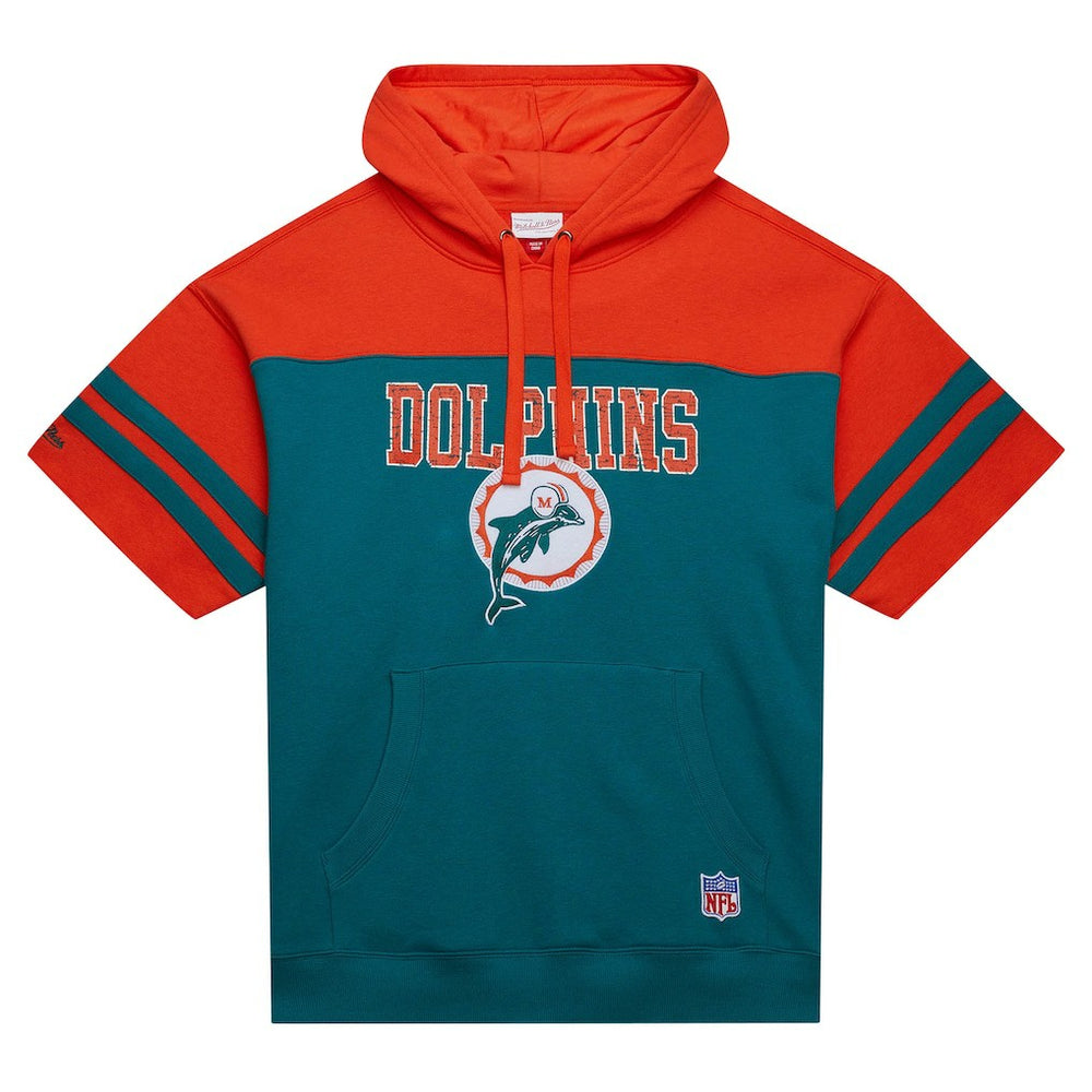 Miami Dolphins Off Field Vintage Logo Short Sleeve Pullover Hoodie - Aqua Hoodies