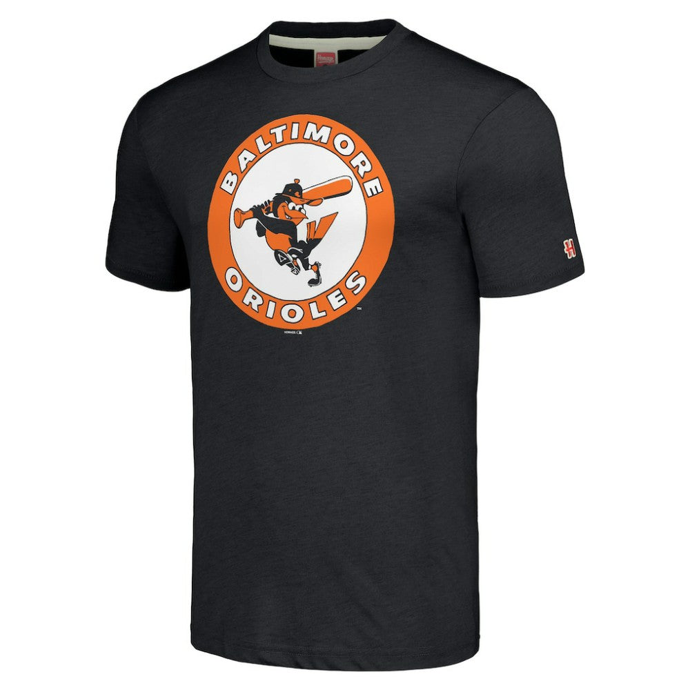 Baltimore Orioles Homage Cooperstown Collection Hand-Drawn Logo Tri-Blend T-Shirt - Charcoal T-shirts