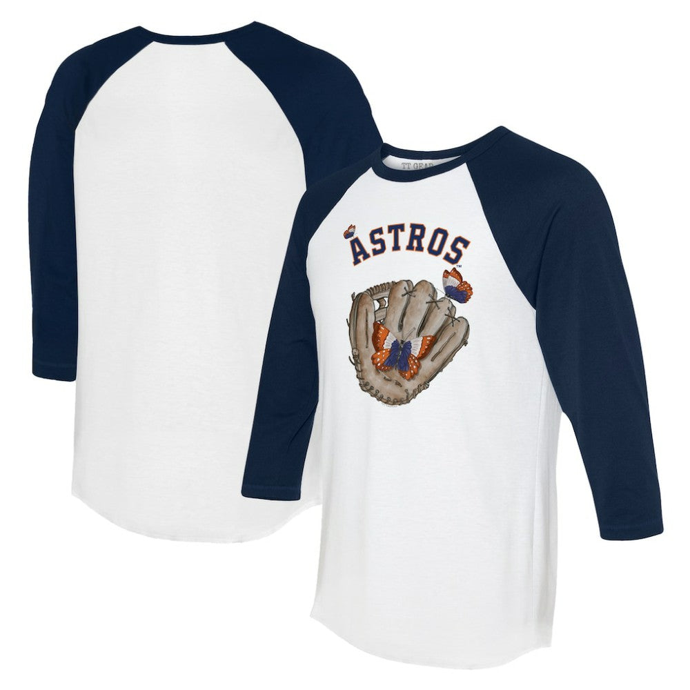 Houston Astros Tiny Turnip Unisex Butterfly Glove 3/4-Sleeve Raglan T-Shirt - White/Navy T-shirts