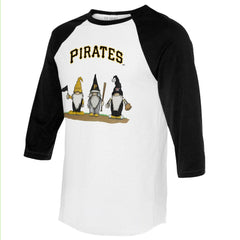 Pittsburgh Pirates Tiny Turnip Unisex Gnomes 3/4-Sleeve Raglan T-Shirt - White/Black T-shirts
