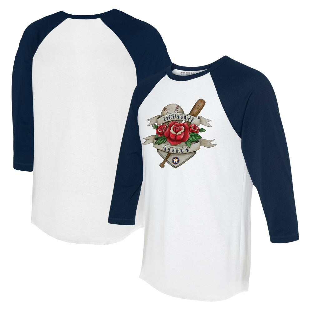 Houston Astros Tiny Turnip Unisex American Traditional Rose 3/4-Sleeve Raglan T-Shirt - White/Navy T-shirts