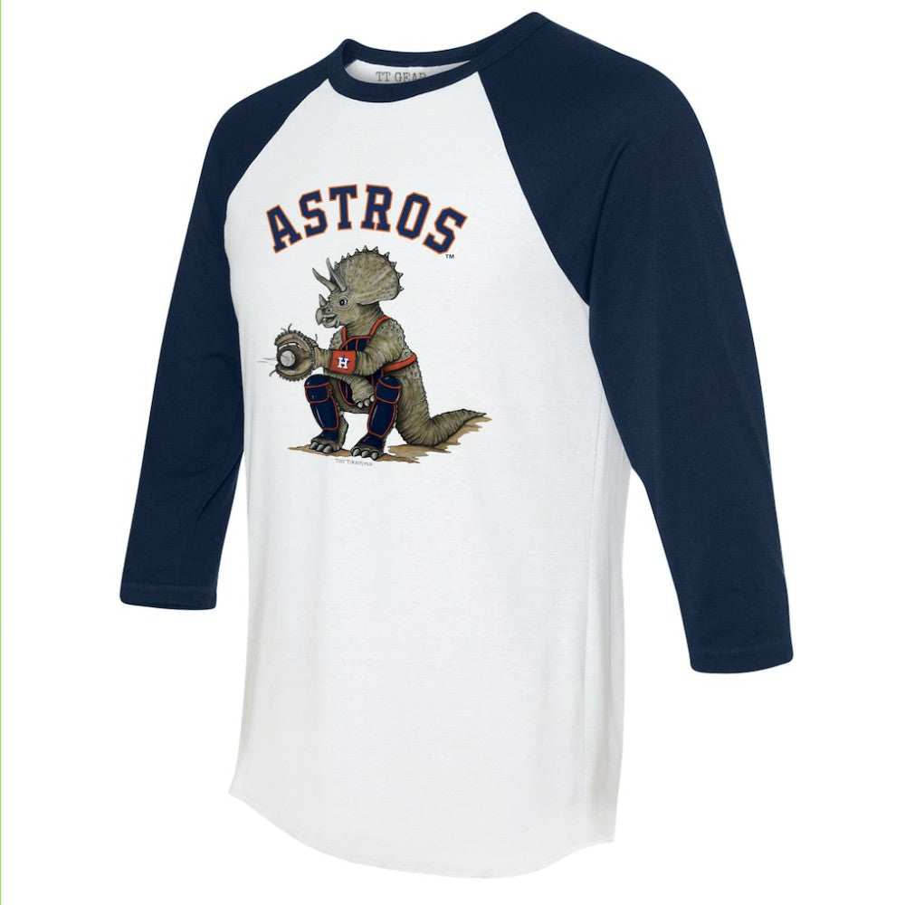 Houston Astros Tiny Turnip Unisex Triceratops 3/4-Sleeve Raglan T-Shirt - White/Navy T-shirts