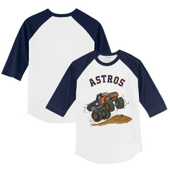 Houston Astros Tiny Turnip Youth Monster Truck 3/4-Sleeve Raglan T-Shirt - White/Navy T-shirts
