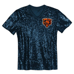 Chicago Bears Girls Youth Wordmark Sequin V-Neck Top - Navy Tops