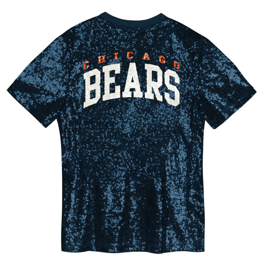Chicago Bears Girls Youth Wordmark Sequin V-Neck Top - Navy Tops