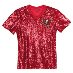 Tampa Bay Buccaneers Girls Youth Wordmark Sequin V-Neck Top - Red Tops