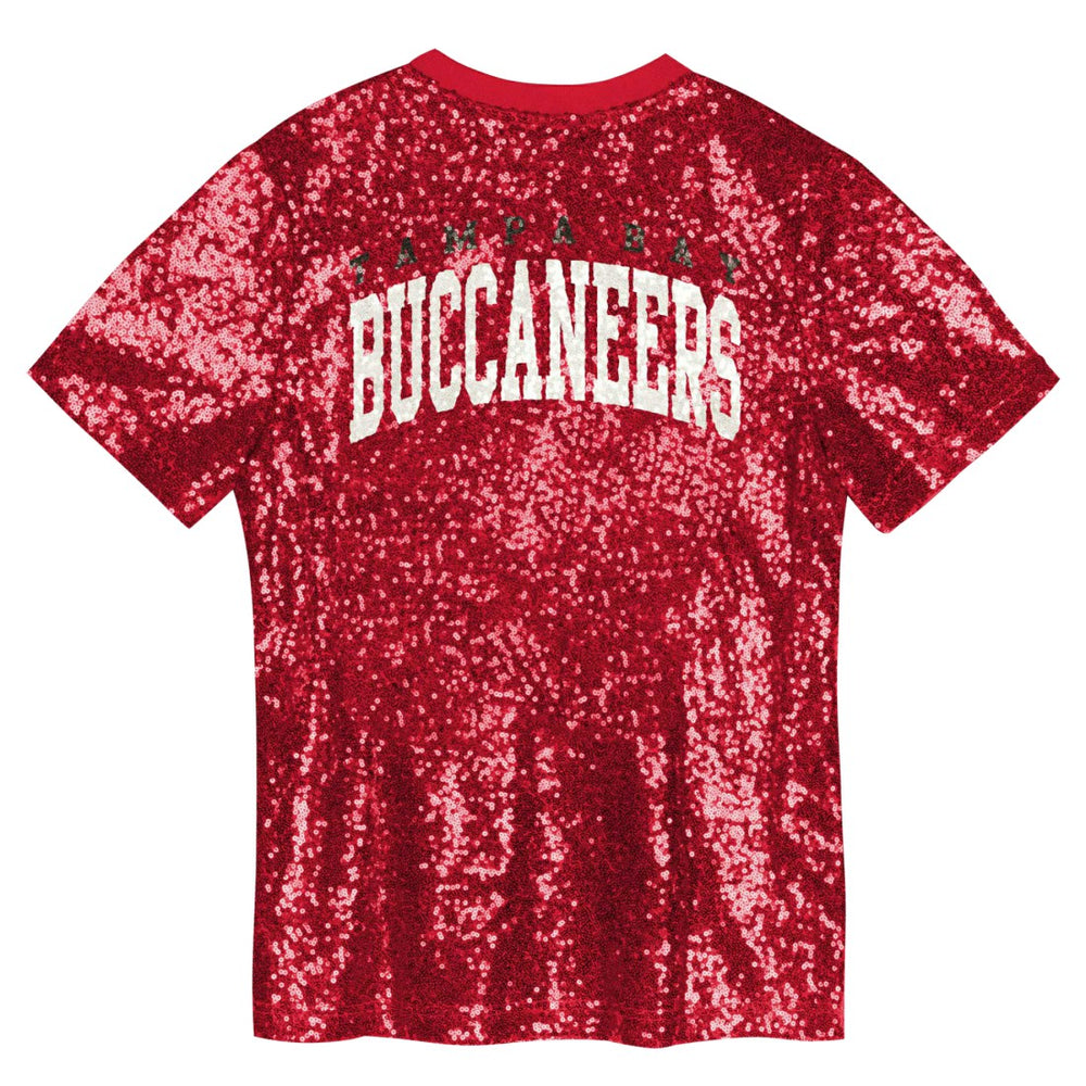 Tampa Bay Buccaneers Girls Youth Wordmark Sequin V-Neck Top - Red Tops