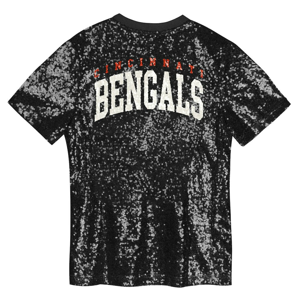 Cincinnati Bengals Girls Youth Wordmark Sequin V-Neck Top - Black Tops