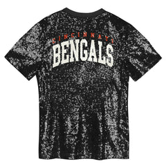 Cincinnati Bengals Girls Youth Wordmark Sequin V-Neck Top - Black Tops