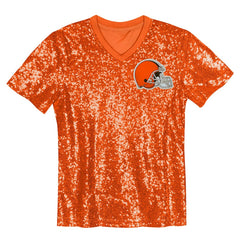 Cleveland Browns Girls Youth Wordmark Sequin V-Neck Top - Orange Tops