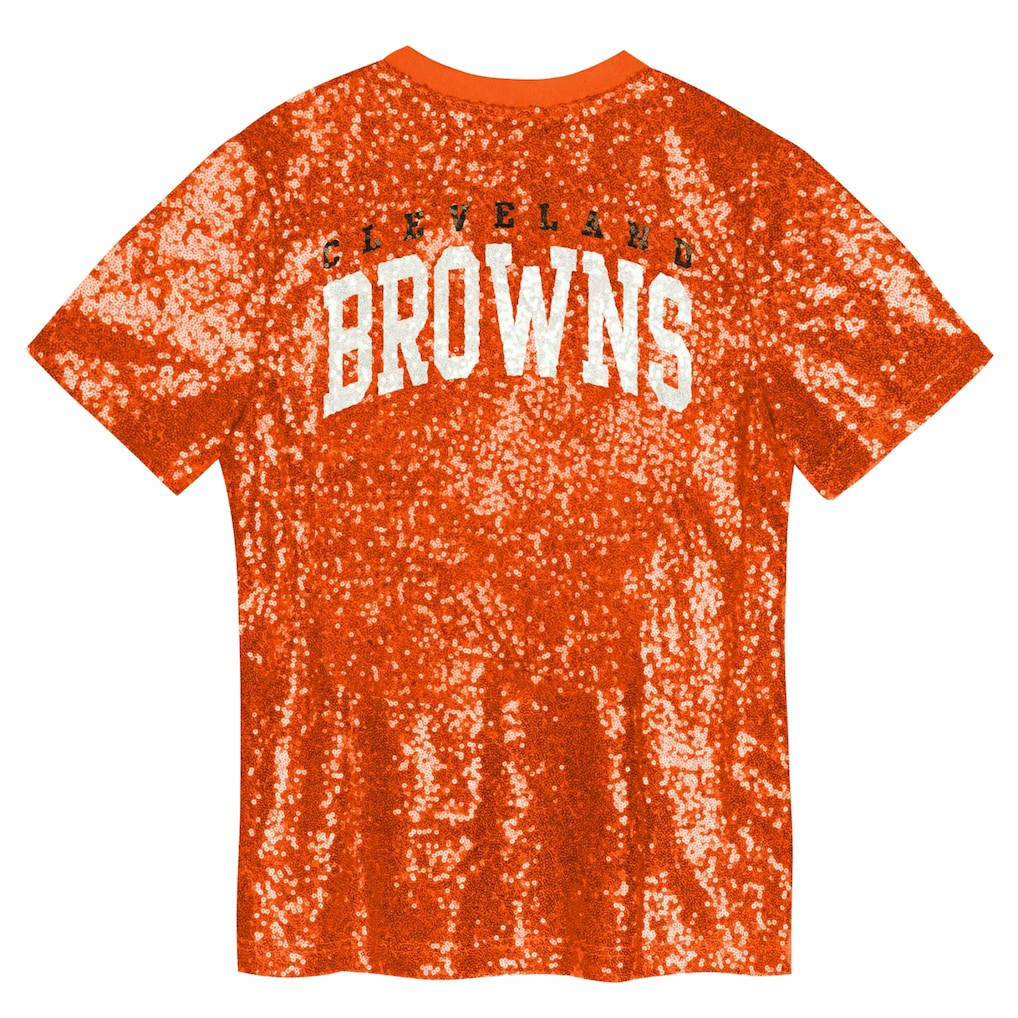 Cleveland Browns Girls Youth Wordmark Sequin V-Neck Top - Orange Tops