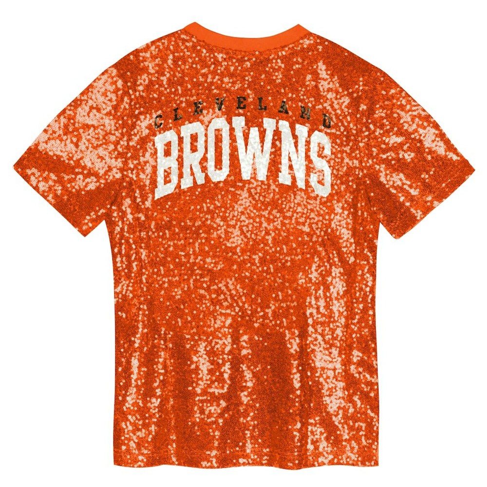 Cleveland Browns Girls Youth Wordmark Sequin V-Neck Top - Orange Tops