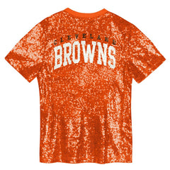 Cleveland Browns Girls Youth Wordmark Sequin V-Neck Top - Orange Tops