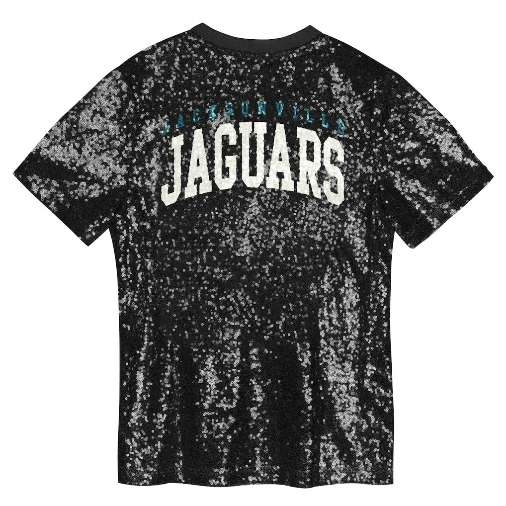 Jacksonville Jaguars Girls Youth Wordmark Sequin V-Neck Top - Black Tops