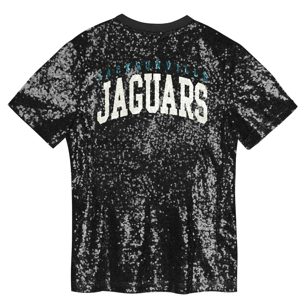 Jacksonville Jaguars Girls Youth Wordmark Sequin V-Neck Top - Black Tops