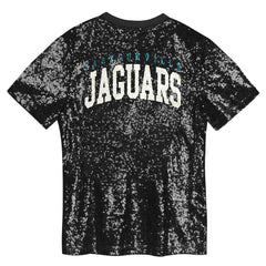 Jacksonville Jaguars Girls Youth Wordmark Sequin V-Neck Top - Black Tops
