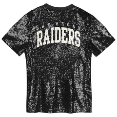Las Vegas Raiders Girls Youth Wordmark Sequin V-Neck Top - Black Tops