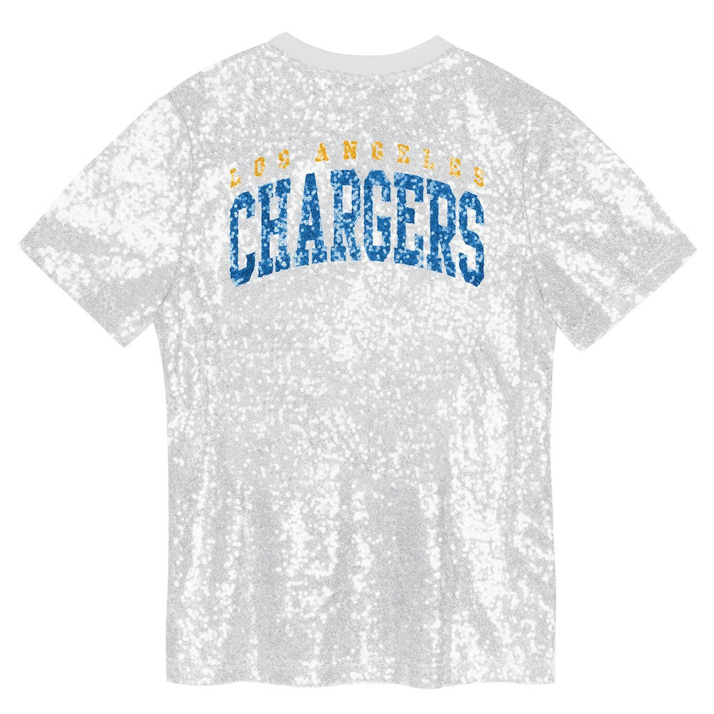 Los Angeles Chargers Girls Youth Wordmark Sequin V-Neck Top - White Tops