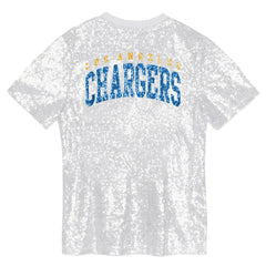 Los Angeles Chargers Girls Youth Wordmark Sequin V-Neck Top - White Tops
