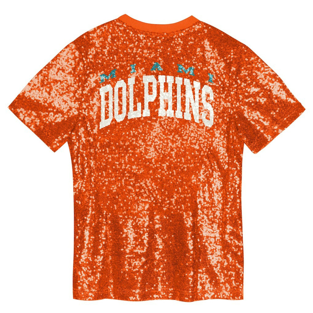 Miami Dolphins Girls Youth Wordmark Sequin V-Neck Top - Orange Tops