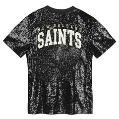 New Orleans Saints Girls Youth Wordmark Sequin V-Neck Top - Black Tops