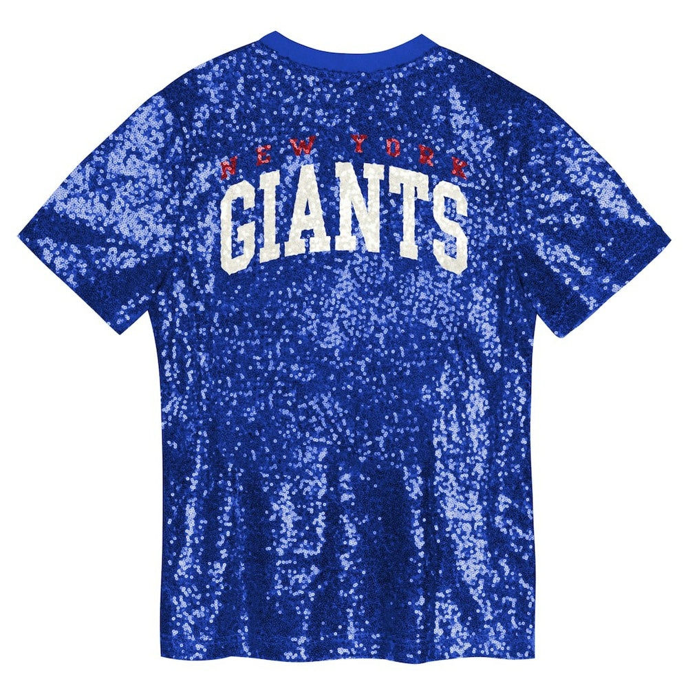 New York Giants Girls Youth Wordmark Sequin V-Neck Top - Royal Tops