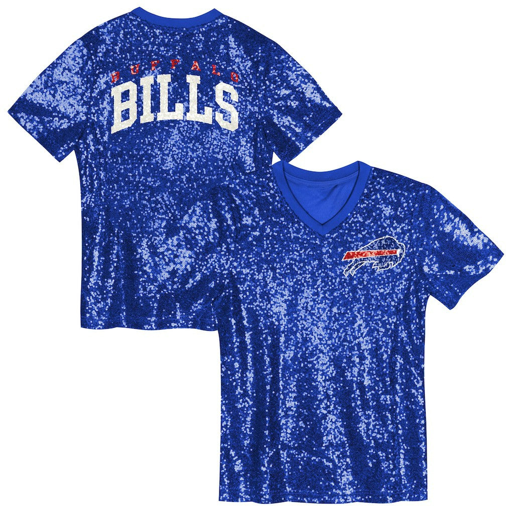 Buffalo Bills Girls Youth Wordmark Sequin V-Neck Top - Royal Tops