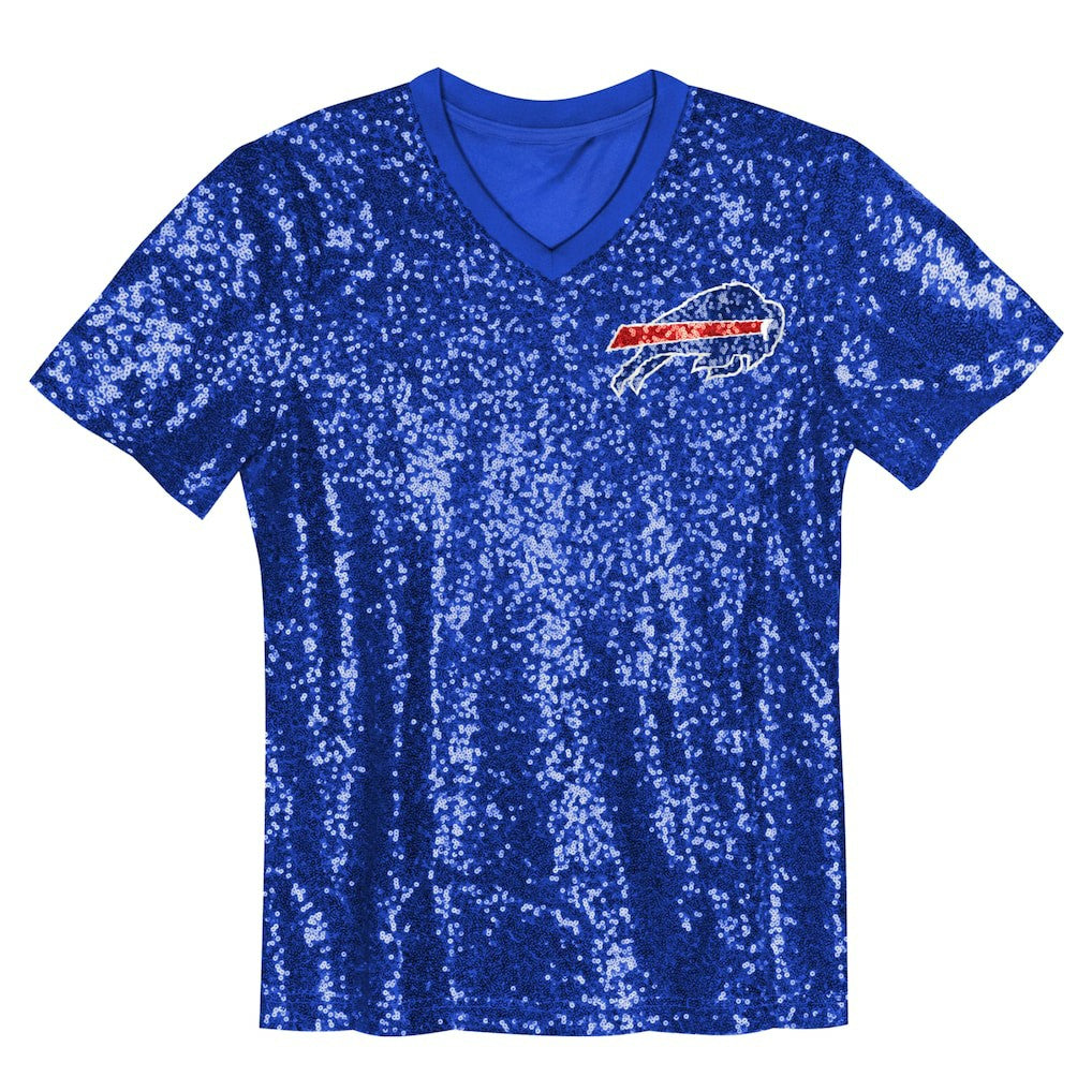 Buffalo Bills Girls Youth Wordmark Sequin V-Neck Top - Royal Tops