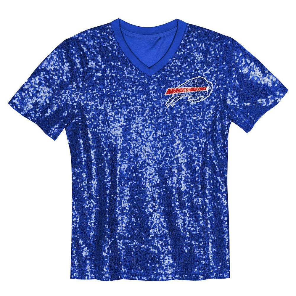 Buffalo Bills Girls Youth Wordmark Sequin V-Neck Top - Royal Tops