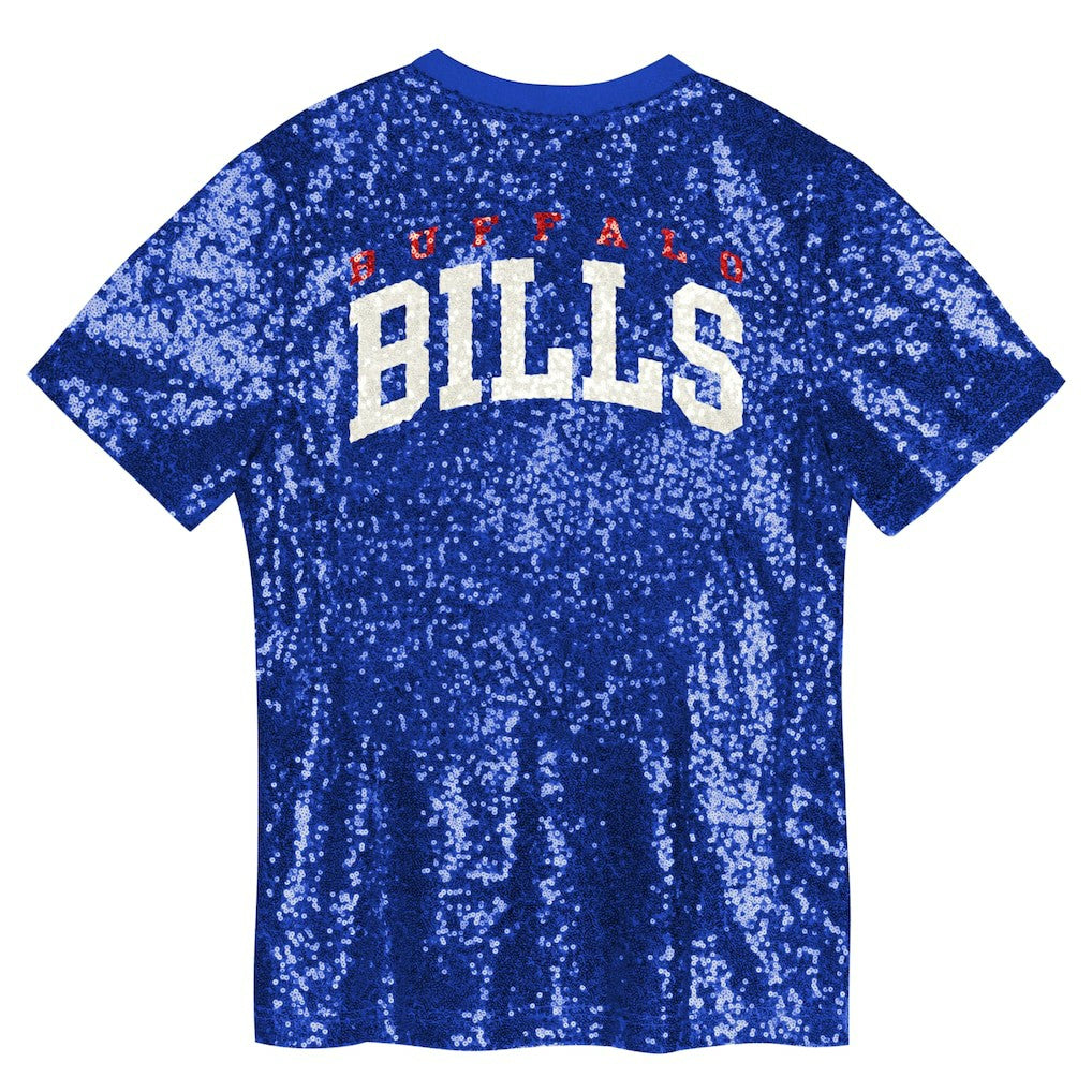 Buffalo Bills Girls Youth Wordmark Sequin V-Neck Top - Royal Tops