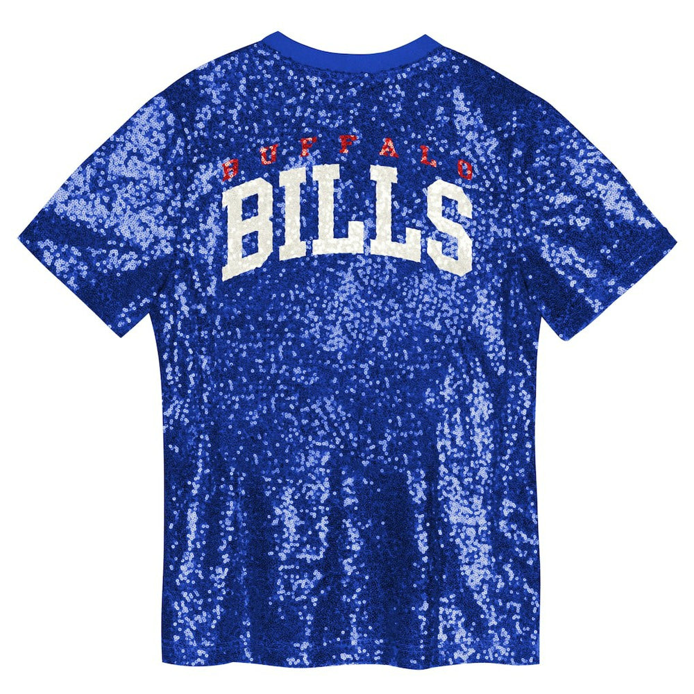 Buffalo Bills Girls Youth Wordmark Sequin V-Neck Top - Royal Tops