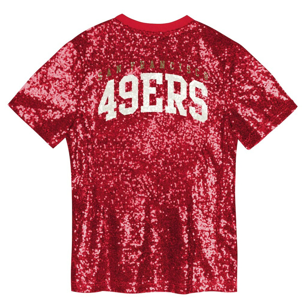 San Francisco 49ers Girls Youth Wordmark Sequin V-Neck Top - Scarlet Tops