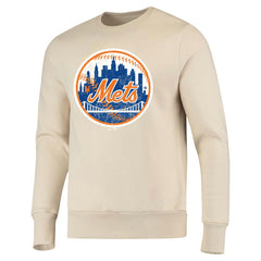 New York Mets Majestic Threads Fleece Pullover Sweatshirt - Oatmeal Pullover
