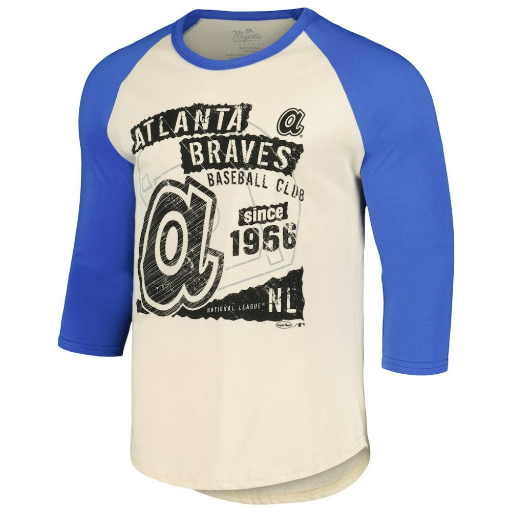 Atlanta Braves Majestic Threads Raglan 3/4-Sleeve T-Shirt - Cream/Royal T-shirts