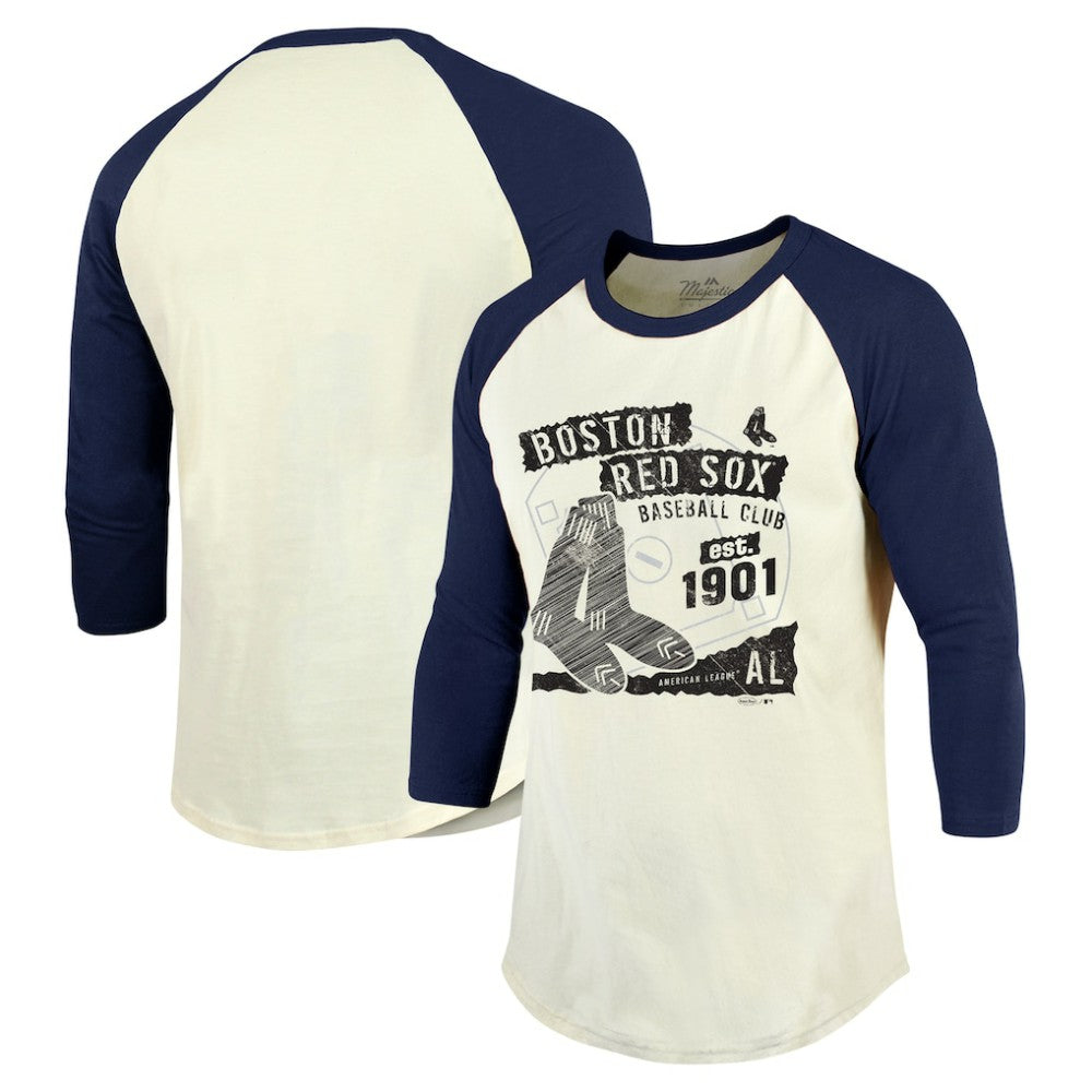 Boston Red Sox Majestic Threads Raglan 3/4-Sleeve T-Shirt - Cream/Navy T-shirts