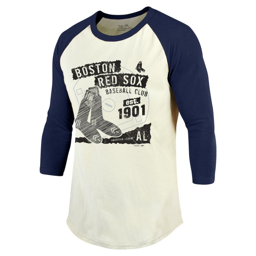 Boston Red Sox Majestic Threads Raglan 3/4-Sleeve T-Shirt - Cream/Navy T-shirts