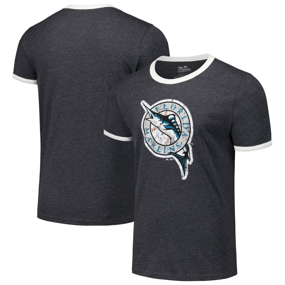 Florida Marlins Majestic Threads Ringer Tri-Blend T-Shirt - Black T-shirts