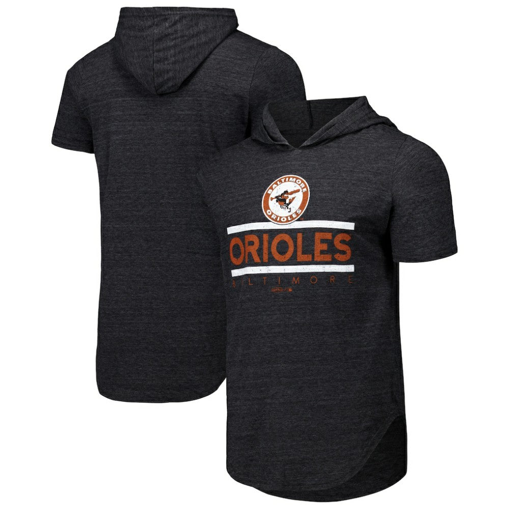 Baltimore Orioles Majestic Threads Tri-Blend Hoodie T-Shirt - Black Hoodies