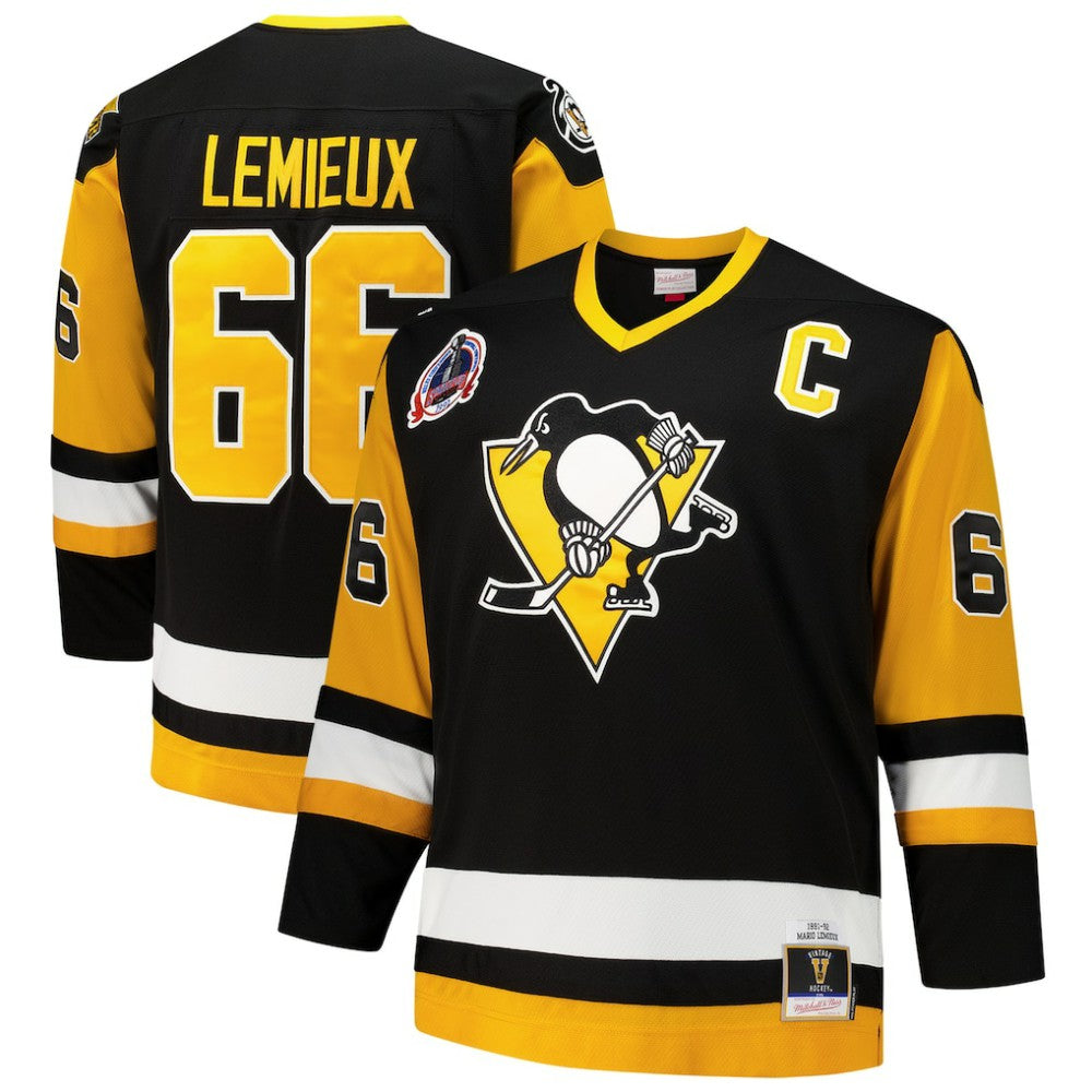 Mario Lemieux Pittsburgh Penguins Mitchell & Ness Big & Tall 1991/92 Blue Line 2.0 Jersey - Black | US 201351075