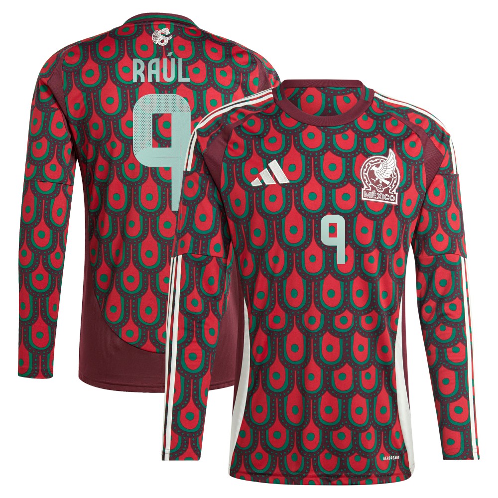 Raul Jimenez Mexico National Team 2024 Home Replica Player Long Sleeve Jersey Burgundy - Adidas outlet