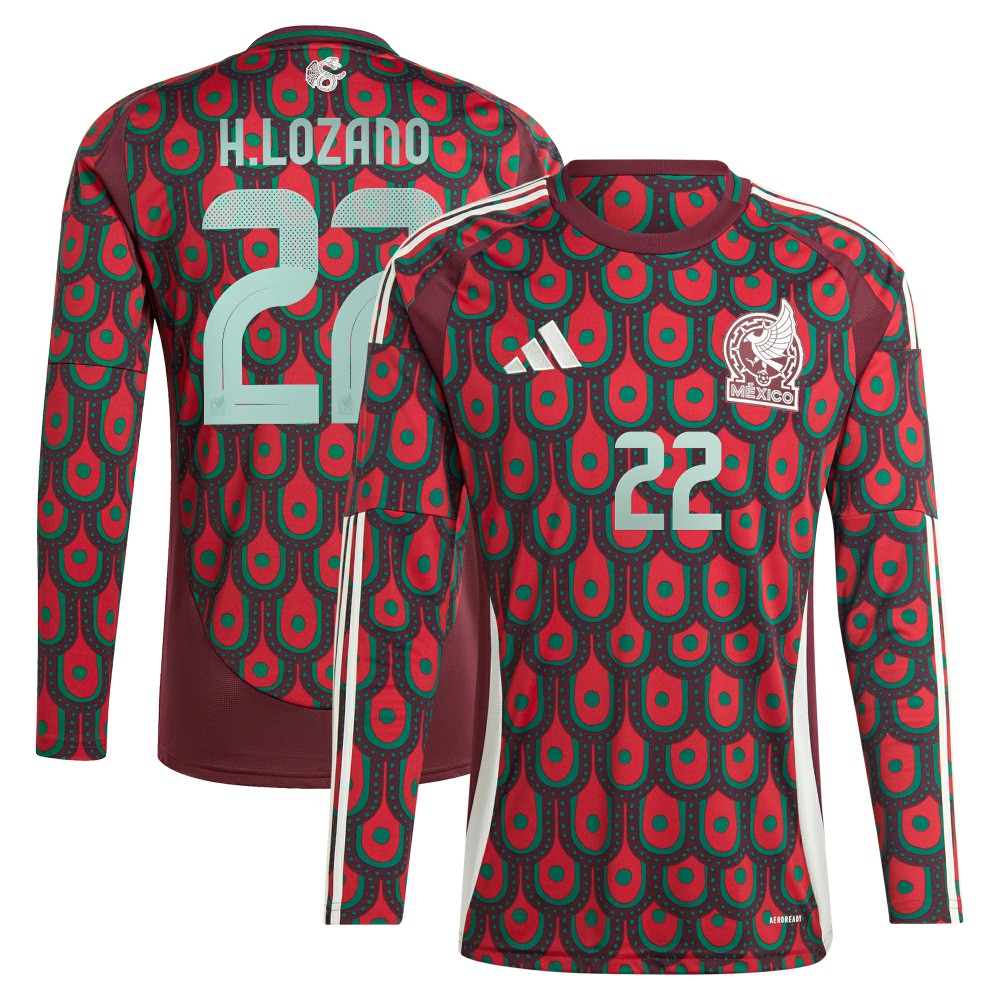 Hirving Lozano Mexico National Team 2024 Home Replica Player Long Sleeve Jersey Burgundy - Adidas discount