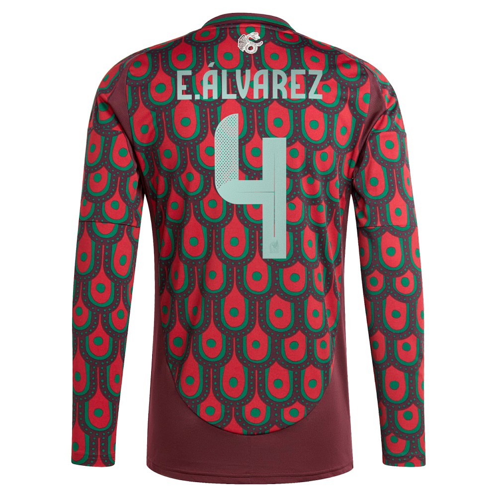 Edson Alvarez Mexico National Team 2024 Home Replica Player Long Sleeve Jersey Burgundy - Adidas discount