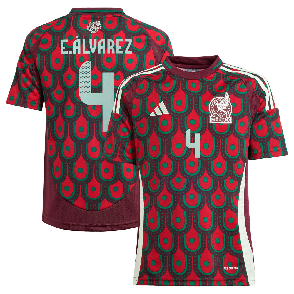 Edson Alvarez Mexico National Team Youth 2024 Home Replica Player Jersey Burgundy - Adidas